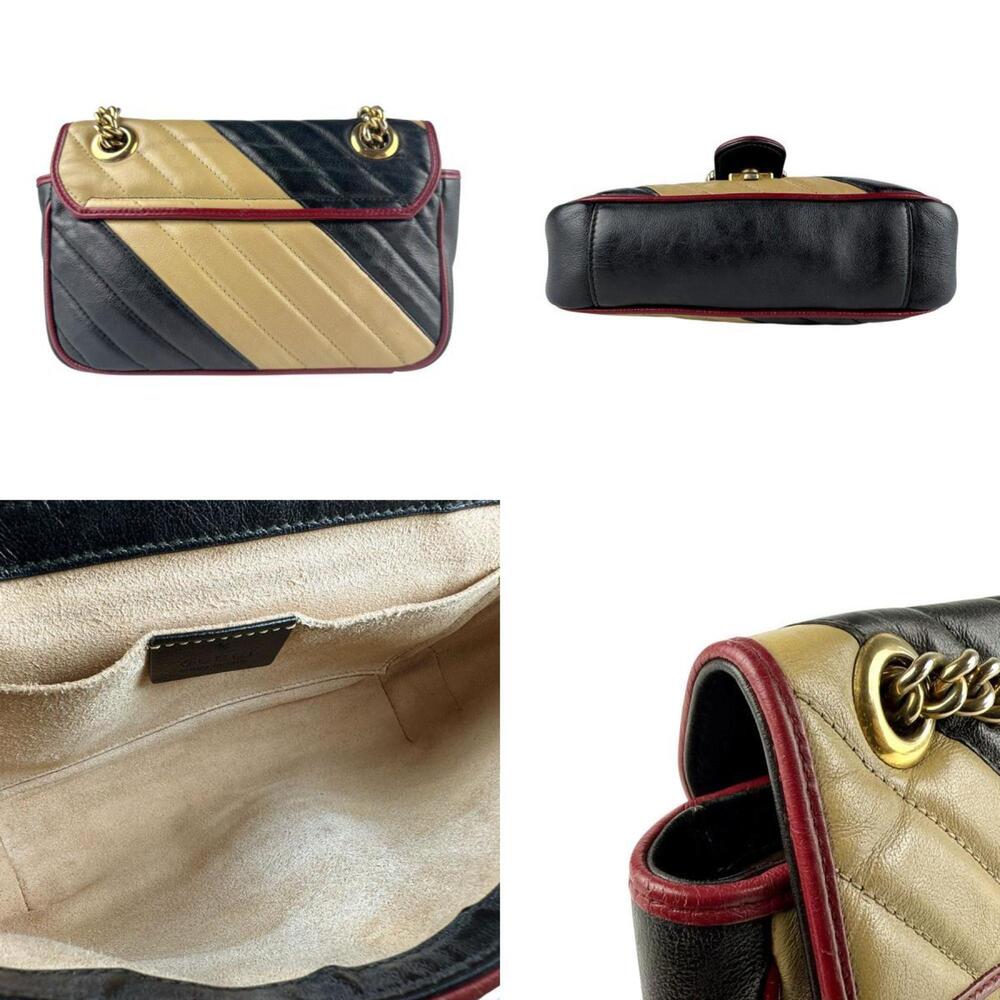 GUCCI Authentic Black Leather GG Marmont Shoulder Bag - Picture 3 of 5